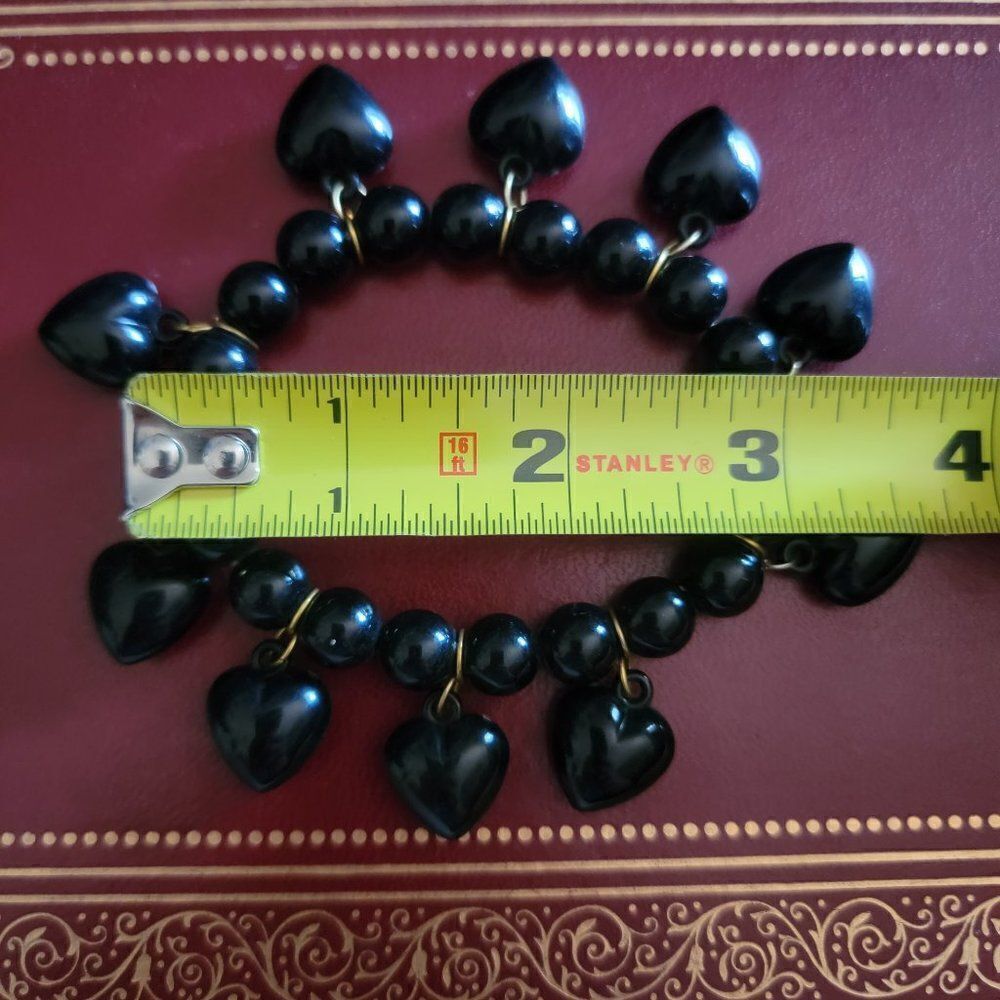 Black Bead Stretch Bracelet with Heart Beads - Picture 2 of 4